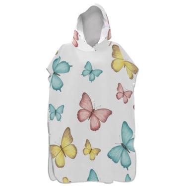 Imagem de Joisal Roupão de mudança branco pastel borboletas para adultos, poncho de surfe, com capuz, toalha de praia, estampada, plus size, ponchos de praia para homens