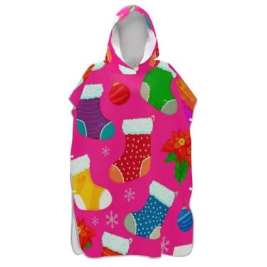 Imagem de Meias coloridas rosa poncho de surfe trocador para adultos poncho masculino absorvente com capuz toalha de natação bonito