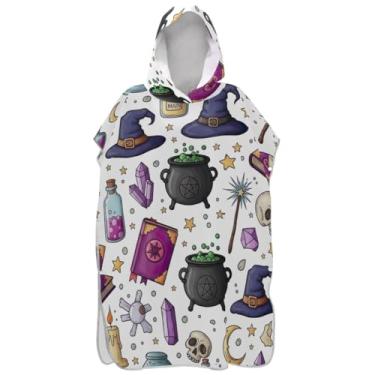 Imagem de Joisal Poncho de surfe para adultos trocador de roupas de banho de praia com capuz ponchos adultos plus size para mulheres colorido Halloween
