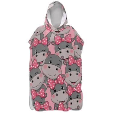 Imagem de Joisal Poncho de surfe trocador roupão adulto praia moletom toalha floral plus size bonito desenho animado hipopótamos homens poncho com capuz
