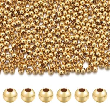 Imagem de Chuyau 500 peças de contas espaçadoras preenchidas com ouro 18 k de 2,5 mm para fabricação de joias, contas de latão de metal liso sem costura para pulseiras faça você mesmo, colar, brinco, artesanato