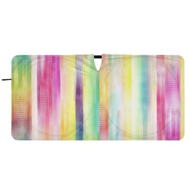 Imagem de Persiana de sol colorida com listras verticais pastel personalizadas para para-brisas de carro persianas dobráveis para janelas frontais floral automotivo, 81 cm x 157 cm