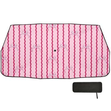 Imagem de Protetor solar dobrável com laço de fita para para-brisas de carro proteção de isolamento térmico guarda-chuva de carro 147.3 cm x 75.4 cm persianas de carro para janelas