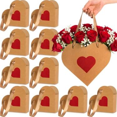 Imagem de Glenmal 12 caixas de flores em forma de coração para o dia dos namorados, embalagem de papel kraft, saco de presente floral com alças, balde de armazenamento para o dia das mães, casamento, chá de