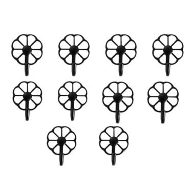 Imagem de Prateleiras suspensas Ganchos de casaco de metal sem furos, gancho de parede multiuso para chaves, toalhas, bolsas, copos, chapéus, pacote com 10(Preto)