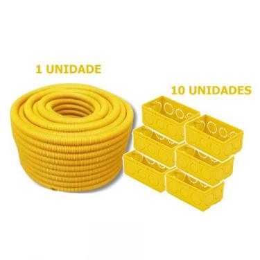 Imagem de Conduíte Corrugado 3/4 50m Amarelo + 10 Caixinhas 4x2 - lxt