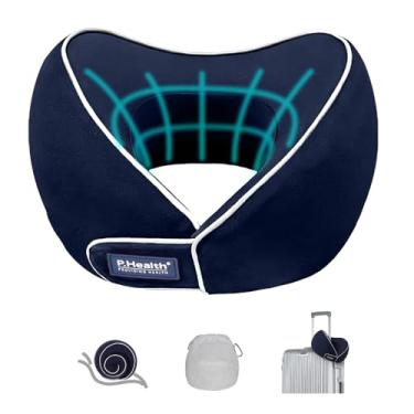 Imagem de Travesseiros de viagem para aviões, travesseiro de pescoço de espuma viscoelástica para viagens, design ergonômico, suporte de pescoço de viagem com bolsa de armazenamento, travesseiro de avião de