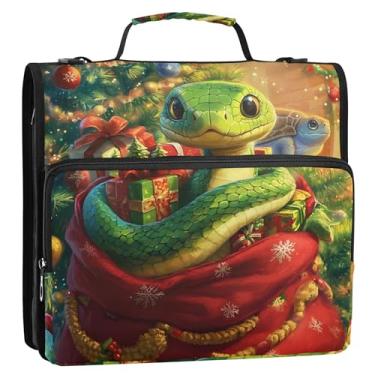 Imagem de Fichários para o festival de primavera de serpente de Natal de 3,8 cm, fichário organizador com zíper com alça bolsa escolar grande portfólio e estojo para pasta de anel