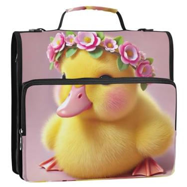 Imagem de Organizador de fichário com zíper, estampa floral de pato, 3 anéis, 3 anéis, bolsa floral para fichários escolares com alça de ombro, pasta de armazenamento com alça de ombro e alça