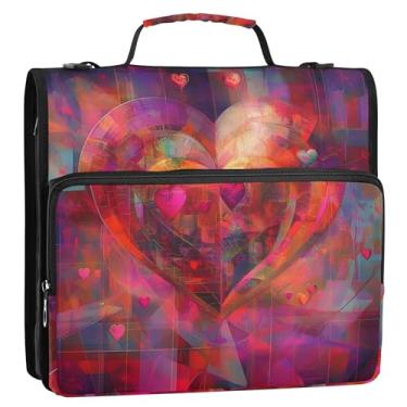 Imagem de Fichários personalizados de 3,8 cm, 3 anéis, arte digital, intrincado, coração, zíper, organizador de fichário, vários bolsos, pasta de portfólio grande, bolsa escolar com alça de ombro