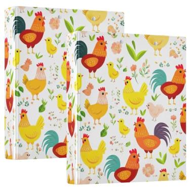 Imagem de 3 fichários de desenho animado de galinhas de 3 cm comporta 200 folhas, lindo anel floral, redondo, fichário de escritório, 31,5 x 27 x 6 cm, 1 pacote
