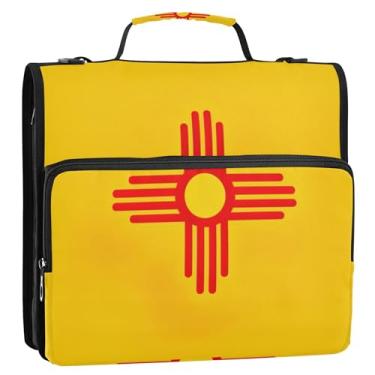 Imagem de Fichários de 3,8 cm com 3 anéis, bandeira do Estado do Novo México, com zíper, bolsa escolar com alça de ombro, pasta de armazenamento divertida com alça