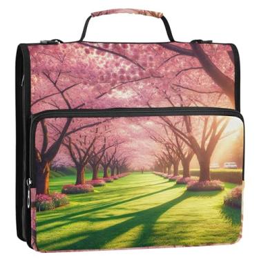 Imagem de Fichário com 3 anéis de desenho animado, 3 anéis, flor de cerejeira, flores de primavera, organizador de fichário com zíper, vários bolsos, pasta grande com alça bolsa escolar