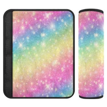 Imagem de Capa de cinto de segurança macia com glitter arco-íris, acolchoada com algodão, almofadas de alça de mochila, capas de cinto de segurança para crianças