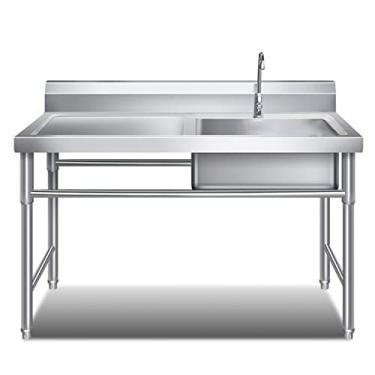 Imagem de Pia de aço inoxidável, pia de estação de trabalho de tigela única independente, lavatório de mão de preparação e utilitário para lavanderia, com bancada de trabalho, pia industrial comercial