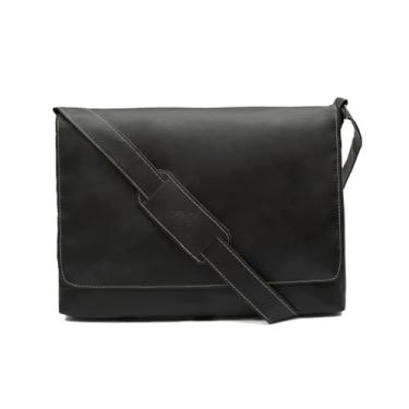 Imagem de Bolsa Carteiro Masculina em Couro, Marrom Escuro, Alça Ajustável, Estilo Executivo (preto)