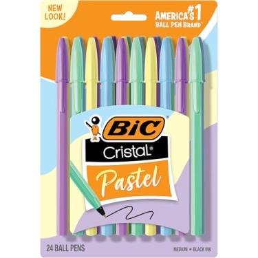 Imagem de BIC Canetas esferográficas pastel cristal, tinta preta, barris de cor pastel, canetas para diário, pacote com 24 unidades