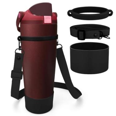 Imagem de Mity rain Suporte de garrafa de água com alça para acessórios Owala Freesip 24 30 32 1,134 g, bolsa tiracolo com bota de garrafa de água para homens e mulheres caminhadas, acampamento, viagem (preto)