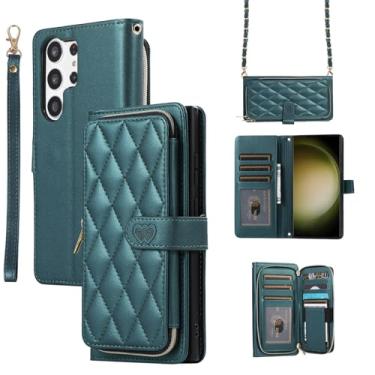 Imagem de Capa carteira para Samsung Galaxy S23 Ultra, capa de couro durável com fecho magnético e 9 compartimentos para cartão, suporte, alça de pulso, corrente, capa protetora de telefone à prova de choque