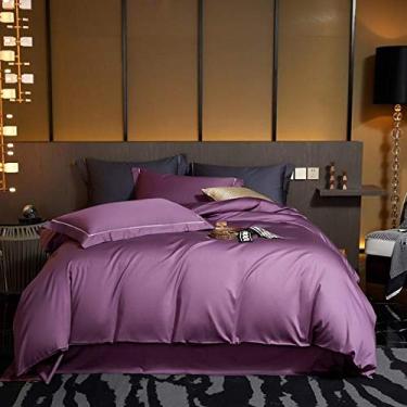 Imagem de Jogo de lençol de cama de capa de edredom de cor sólida 1000Tc trama de cetim macio e sedoso 11 tamanho solteiro 5 peças (cor: 12, tamanho solteiro, 4 peças)