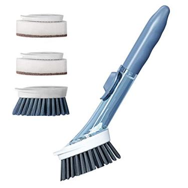 Imagem de Escova de Pratos e Esponja com Dispenser Sabão Escovas Limpeza Multifuncionais para Utensílios Cozinha Panelas Pia Coifa Parede Fácil Usar Cabeças Sub