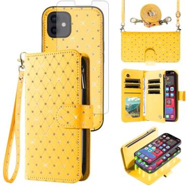 Imagem de Asuwish Capa carteira compatível com iPhone 12 Mini 5.4 com zíper para celular e protetor de tela, alça transversal, flip com glitter, porta-cartões, capa para celular para iPhone12mini 5G i 12s