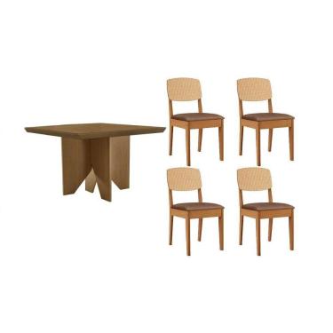 Imagem de Sala Jantar Mesa Nevada Tampo Curvo 90cm+4 Cadeiras Havana Naturale - Corano Capuccino - Rufato