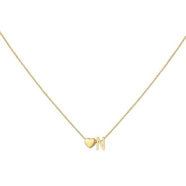 Imagem de brenstof Colar feminino com inicial de coração dos EUA - Colar com pingente de letra A banhado a ouro 18K delicados colares de coração minúsculos colares de inicial para presentes de aniversário para