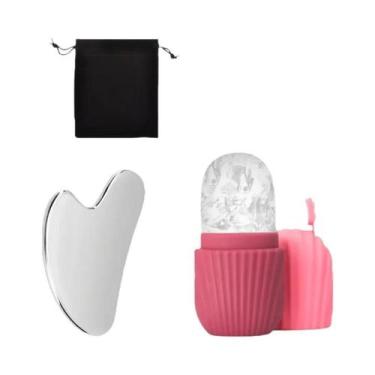 Imagem de Conjunto De Rolo Facial De Aço Inoxidável E Placa Gua Sha Massageador 