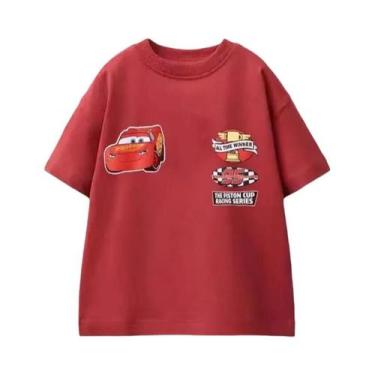 Imagem de Camiseta De Algodão Para Crianças Com Estampa De Carro De Desenho Anim