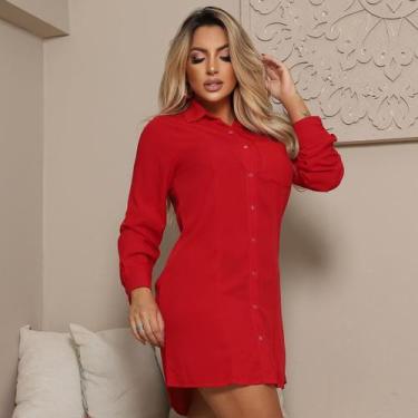 Imagem de Vestido chemise feminino de manga longa soltinho - GISELE FREITAS MODA