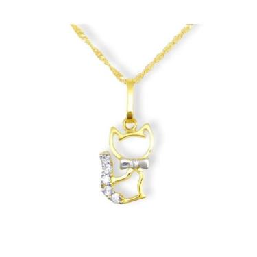 Imagem de Cordão Ouro 18k 750 40cm + Pingente Gatinha C/ 5 Zircônias - Dreamfact