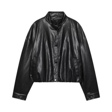 Imagem de Nova moda feminina casual versátil solta gola alta manga comprida jaqu