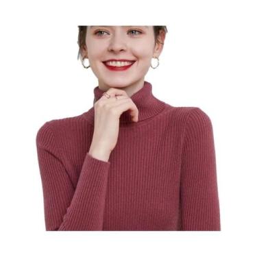 Imagem de Suéter Feminino Slim Fit Com Gola Alta Estilo Coreano Camada Base Pull