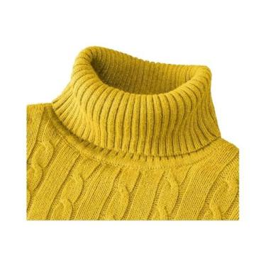 Imagem de Suéter Masculino De Tricô Gola Alta Manga Longa Slim Fit Pesado Casual