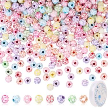 Imagem de 300 contas esportivas para fabricação de joias, contas de bola de futebol acrílicas KISSBUTY a granel com cordão elástico, conta espaçadora esportiva para pulseira de artesanato DIY, 12 mm (futebol