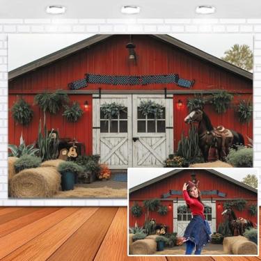 Imagem de Duluxykl Pano de fundo de porta de celeiro vermelho vintage de 3 x 2,1 m com fundo branco para porta de celeiro de casa de fazenda, cena campestre, decoração de parede de festa, adereços para fotos