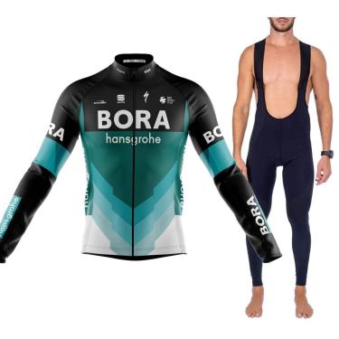 Imagem de Kit Bretelle Camisa Bora Manga Longa Ciclismo Forro Gel 3d Uv-Masculino