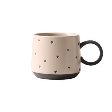 Imagem de Xícaras de café Caneca de café vintage com padrão coração rosa, caneca da manhã aveia para restaurante/café, 450ml