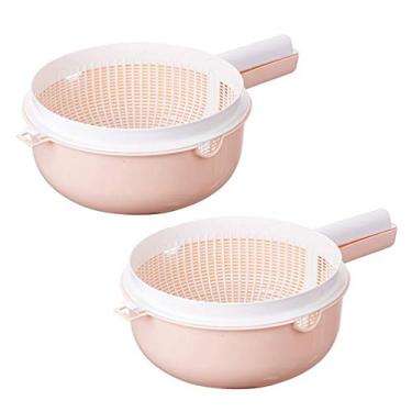Imagem de Coador de cozinha de 2 peças, tigela com alça, tigela de lavagem de plástico, coadores removíveis, conjunto para frutas, limpeza de vegetais, mistura de lavagem (Color : Pink)