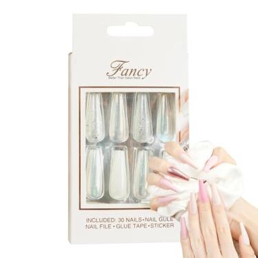 Imagem de Prensa Francesa em Unhas Longas,Pressão em Unhas Caixão Longo | Cola acrílica extra longa de cobertura completa nas unhas - Colagem acrílica artificial reutilizável dos pregos pregos para o casamento