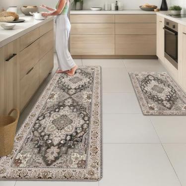 Imagem de Arttown Tapetes de cozinha para chão, 2 peças, tapetes antiderrapantes antifadiga para chão de cozinha, acolchoados, impermeáveis e resistentes a manchas, conjunto de tapetes listrados, lavanderia