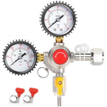 Imagem de Dbgogo Regulador de CO2 Kegerator, CGA-320 Kegerator Regulador de barril de cerveja Co2 com válvula de alívio de segurança, regulador de tanque de CO2 Kegerator com braçadeiras de mangueira para