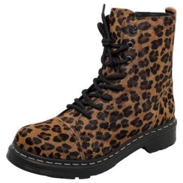 Imagem de Bota Feminina Cravo e Canela Coturno Janis Couro Pelo Onça-Feminino