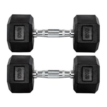 Imagem de Par Halteres 6kg + 6kg Dumbbell Sextavado Emborrachado Pegada Cromada Gallant (GDb06F3B-Pt)-Unissex