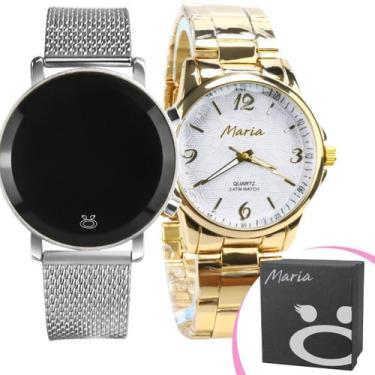 Imagem de relogio feminino digital aço inox + relogio dourado + relogio banhado 