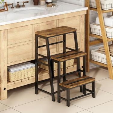 Imagem de Banqueta Dobrável Multifuncional 3 Degraus, Escada 3 Degraus, Banqueta Resistente com Tiras Antiderrapantes, Estável para Uso em Quartos, Cozinhas e Banheiros