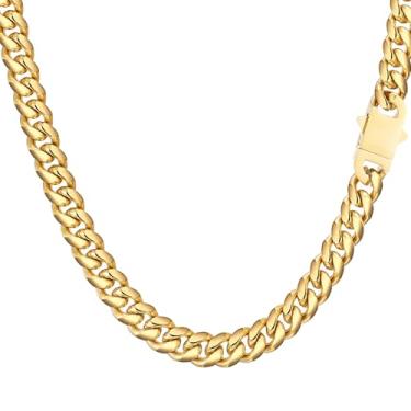 Imagem de Colar Miami Cubano para homens e mulheres banhado a ouro prata preto aço inoxidável corrente 5 mm/7 mm/8 mm/9 mm/12 mm/14 mm largura 18 a 76.2 cm fecho seguro hip hop joias presentes para homens