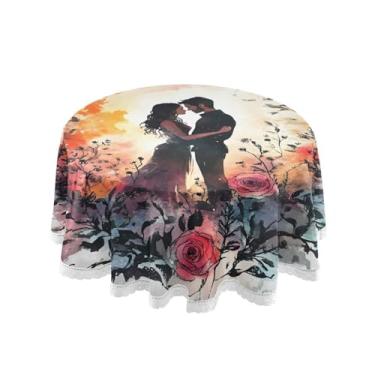 Imagem de Qilmy Toalha de mesa redonda de palmeira de treliça verde, 152 cm, resistente à água, à prova de derramamento, capa de mesa grande para jantar de reunião de família em ambientes internos e externos