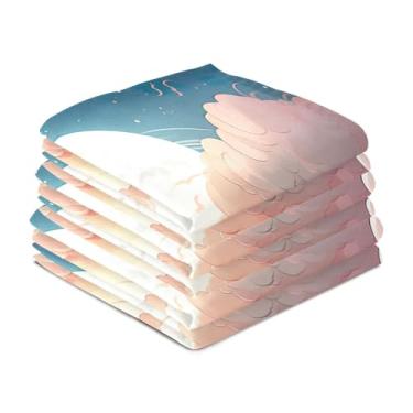 Imagem de Wassud Toalhas de cozinha rosa céu nuvens brancas toalhas de prato de cozinha pacote com 6 panos de prato macios com laço para pendurar toalha de mão super absorvente de secagem rápida toalhas de chá